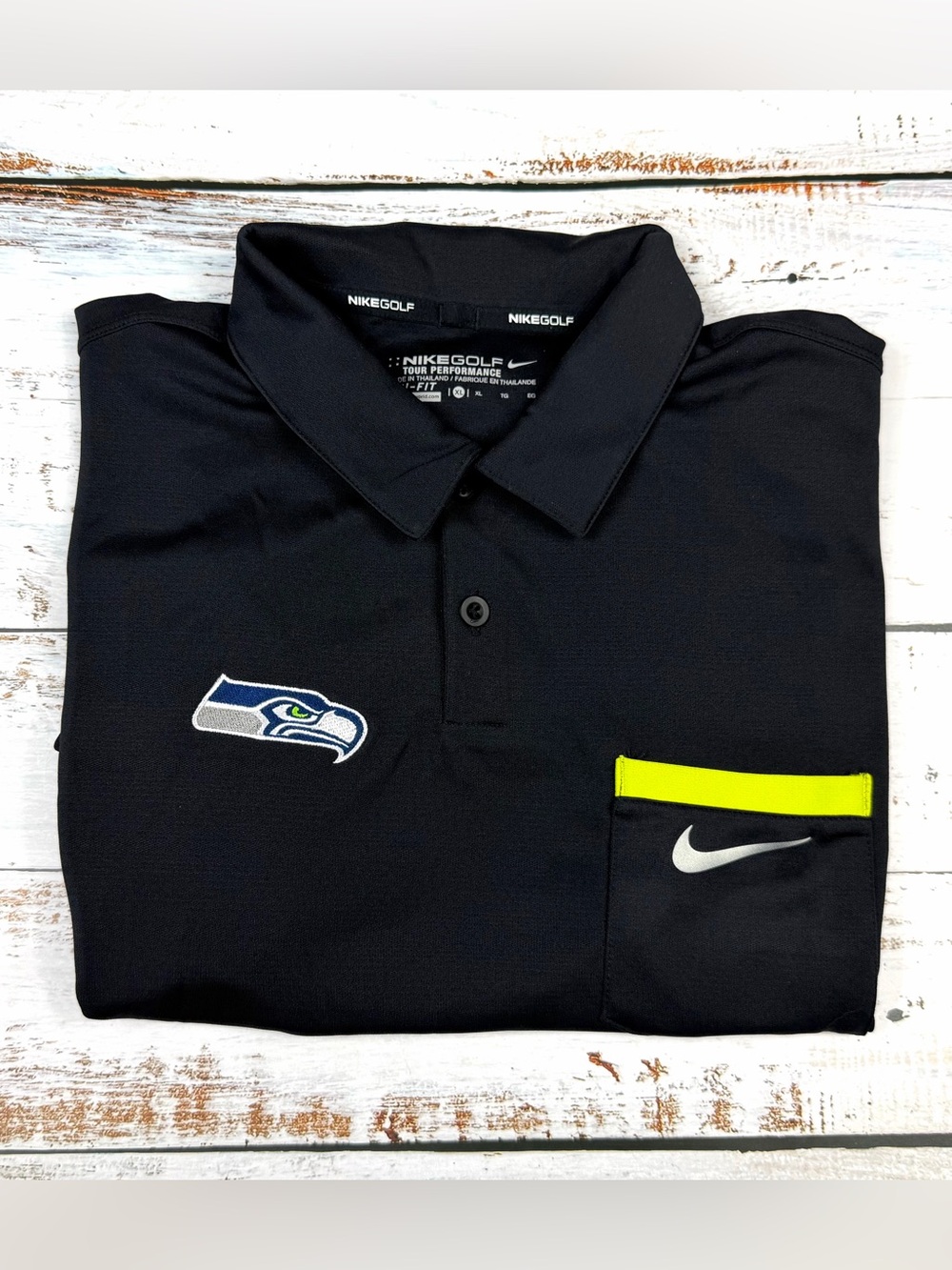Nike Golf Tour Performance Polo Short-Sleeve Seattle Seahawks Black Neon Yellow